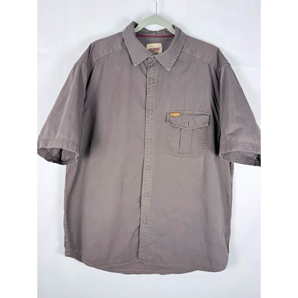 Wolverine Men's XL Gray Short Sleeve Button Up Work Shirt 100% Cotton Workwear